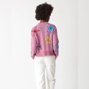 Mauve Pink Mohair Wool Blend Colorful Star Oversized Boxy Long-Sleeve Sweater M